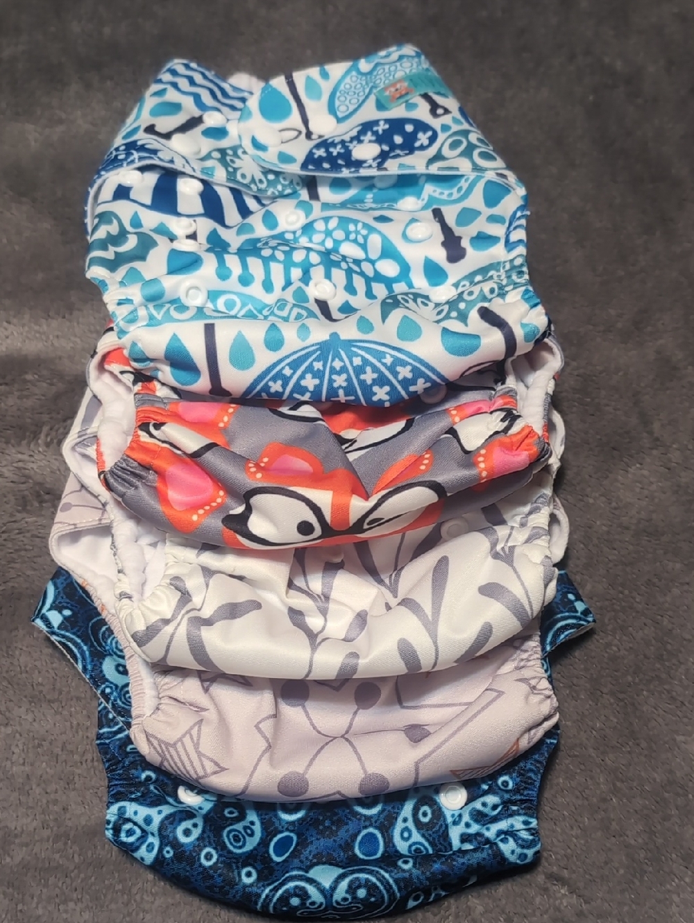 Reusable Kids Diaper Cover Set - Blue, Teal, Gray & Coral Prints